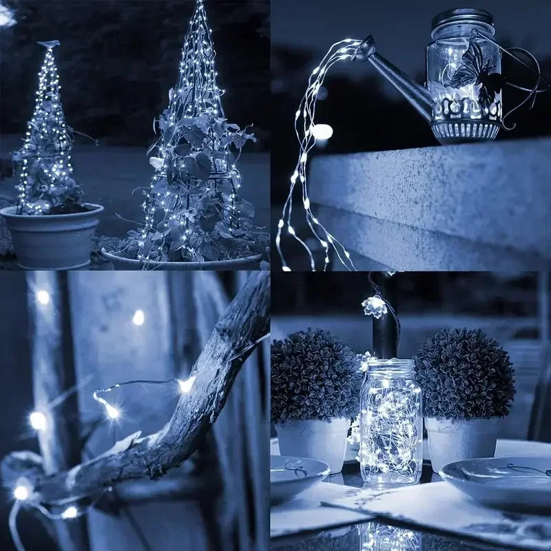 Solar Copper Wire Fairy Lights with Light Sensor, Warm, White or Multicolor Single and Two-Piece Options in 6M to 31M Lengths for Garden and Holiday Decor