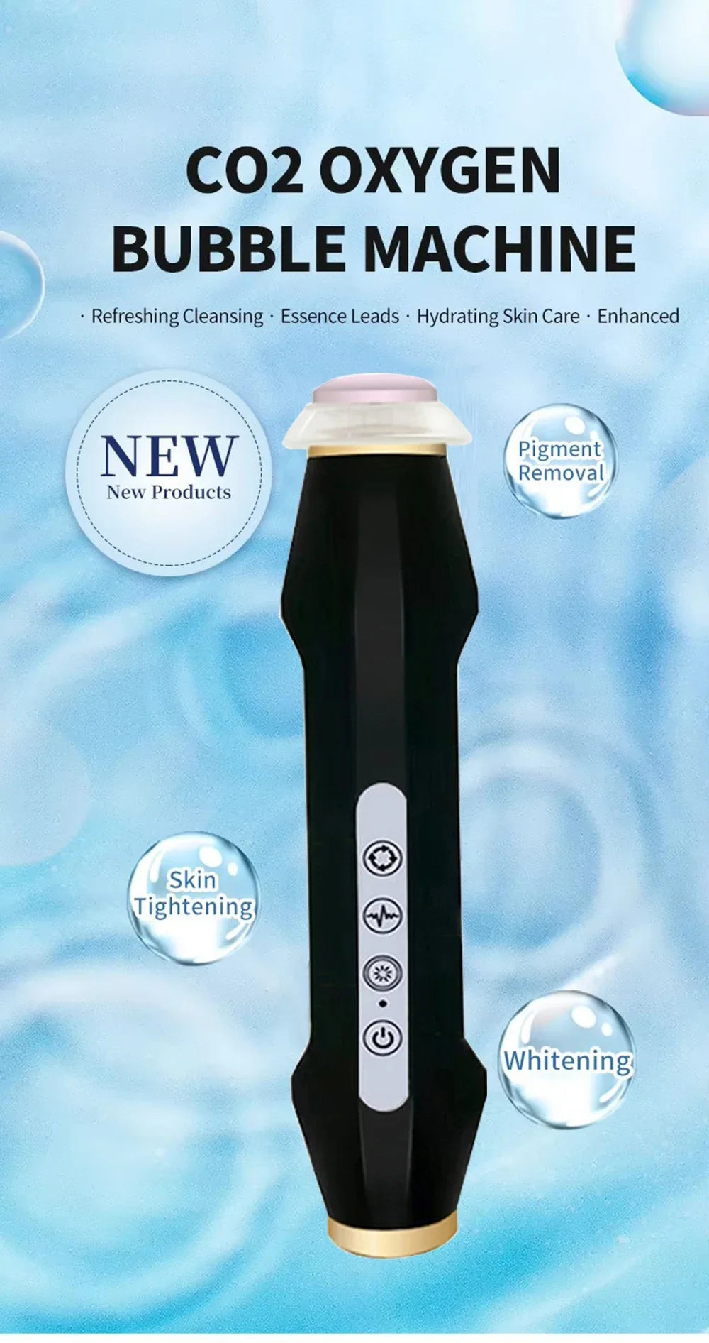 Rechargeable Facial Bubble Pen, 106g Handheld Beauty Device with Five Vibration and Spin Intensity Levels, Eight LED Modes and With Box or No Box Options