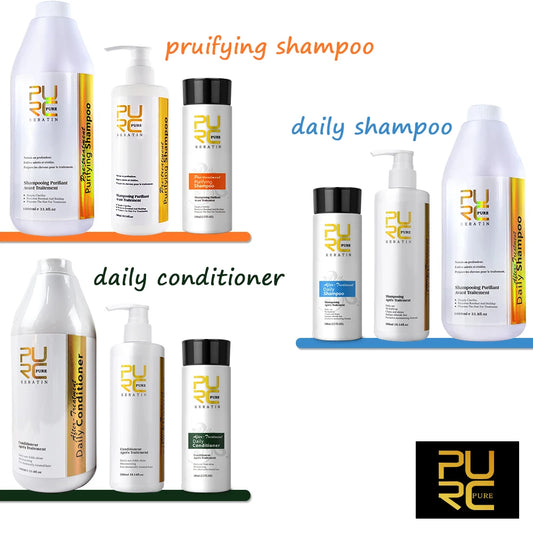 Purifying Shampoo and Daily Conditioner Options by PURC, 100ml 300ml or 1000ml Hair Care Selections for Cleansing, Conditioning and Keratin Routine Support