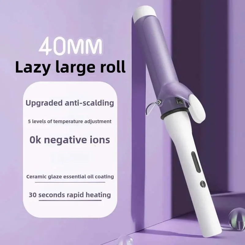 40mm Large Barrel Curling Iron with Tourmaline Ceramic Heating, Five Temperature Settings and Purple Finish for Loose Curl Styling, US Plug Option