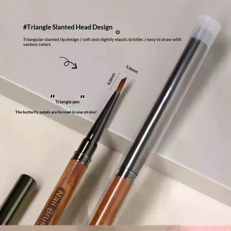 Wood Handle Nail Art Brush with Extended Bristles, Protective Metal Cap and PVC Storage Tube for Gel Application, Shaping and DIY Manicure