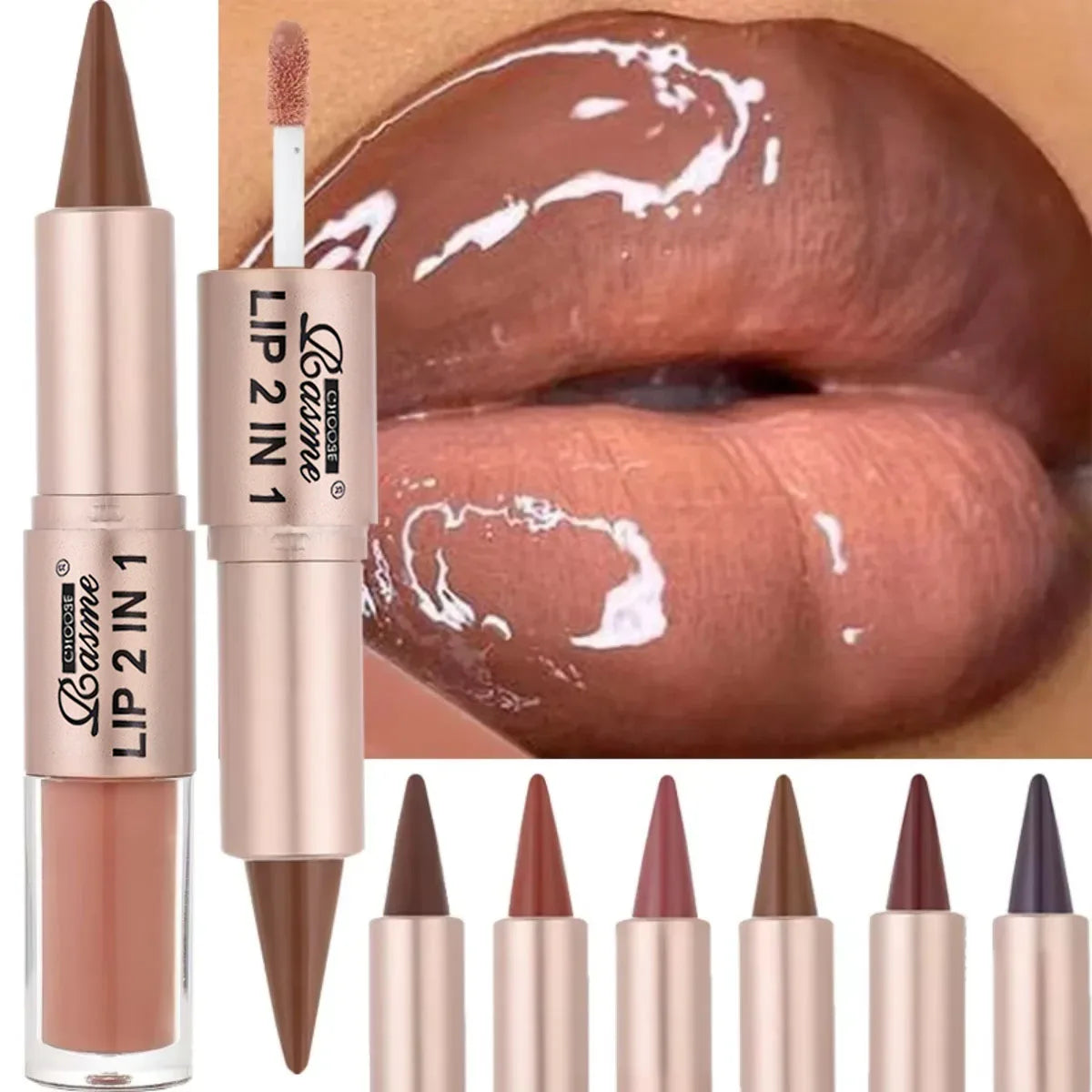 2-in-1 Lip Liner and Gloss Pen with Listed Matte Color and Mirror-Shine Lip Glaze, Coded Shade Options for Gradient Lip Contouring and Everyday Makeup
