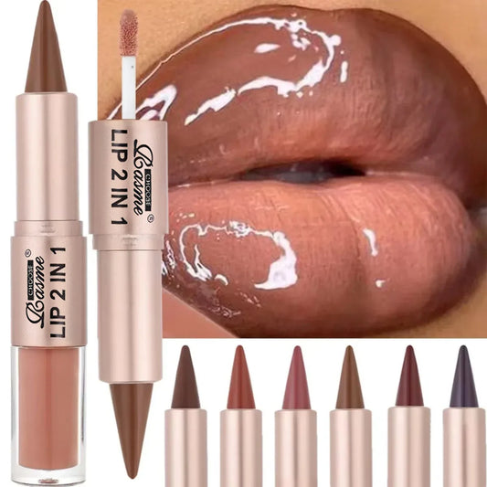 2-in-1 Lip Liner and Gloss Pen with Listed Matte Color and Mirror-Shine Lip Glaze, Coded Shade Options for Gradient Lip Contouring and Everyday Makeup