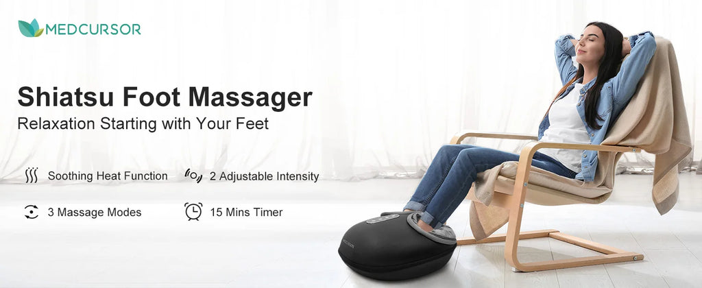 Medcursor Shiatsu Foot Massager with Heat and Roller Massage, Black MDFM400 Electric Foot Care Machine with US or EU Plug Options for Home Relaxation