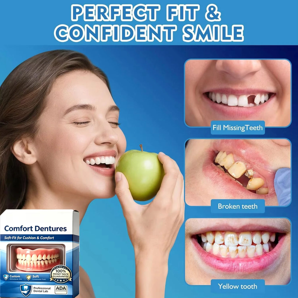 Silicone Dentures with Upper and Lower Full-Mouth References, False Teeth Listing with Single-Item and Multipack Options Requiring Dental Fit Assessment