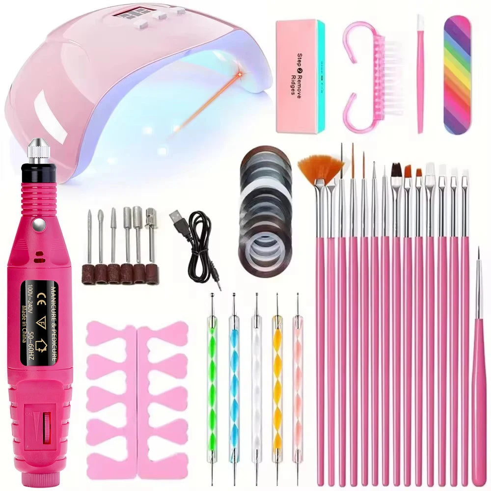 LINMANDA USB Nail Drill and Lamp Kit with Electric Polish File and UV LED Curing References, Seven Numbered Set Options for Adult Gel and Acrylic Nail Art