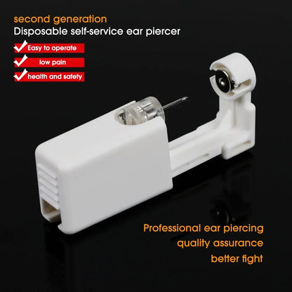 Disposable Ear Piercing Device with Built-In Earring, White Plastic and Stainless Steel Tool in Single or Multipack Options for Professional Assessment