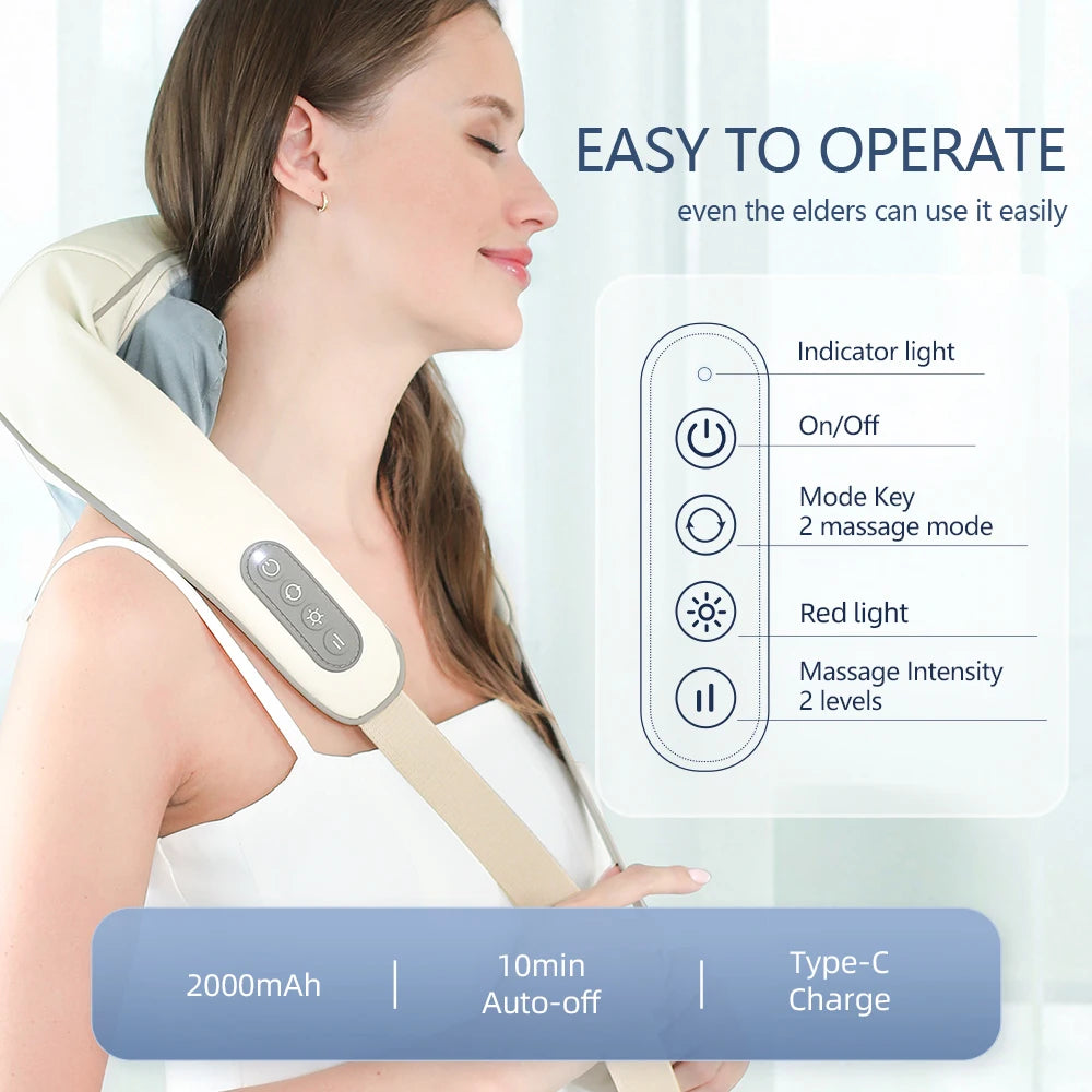 Rechargeable Neck and Shoulder Massage Shawl with Listed Two Modes, Adjustable Straps and Back Buckle, 20W or 26W Kneading Models in White, Grey and Brown Options