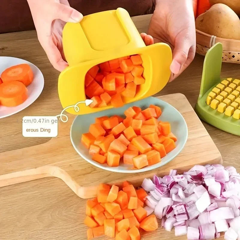 Hand Pressure Vegetable Dicer, Manual Stainless Steel Grid Cutter with PP Body and Listed 1.2cm Cube Design in White or Yellow for Home Ingredient Preparation