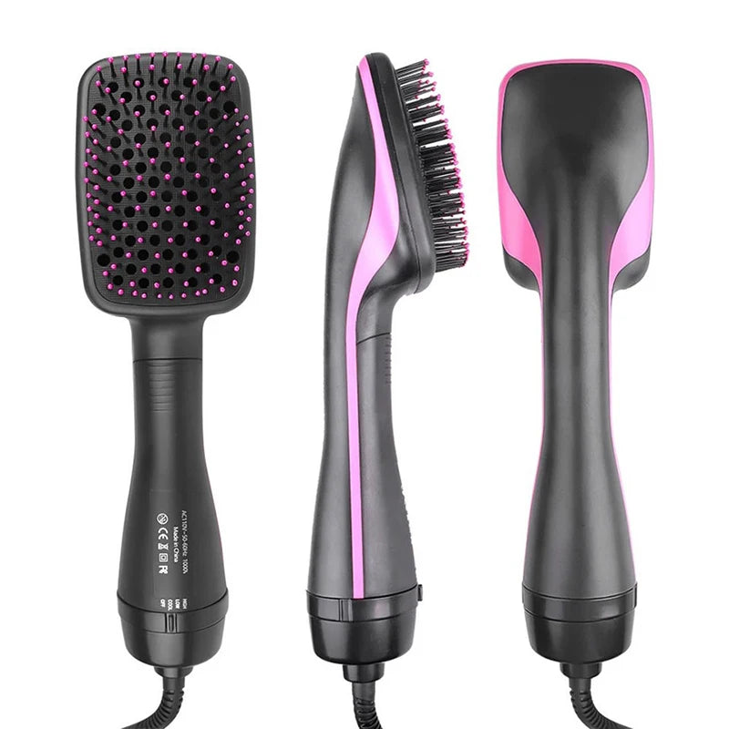 Hot Air Styling Comb, Black Ionic Hair Dryer Brush for At-Home Drying, Straightening and Curling with US 110V and Regional Plug Options