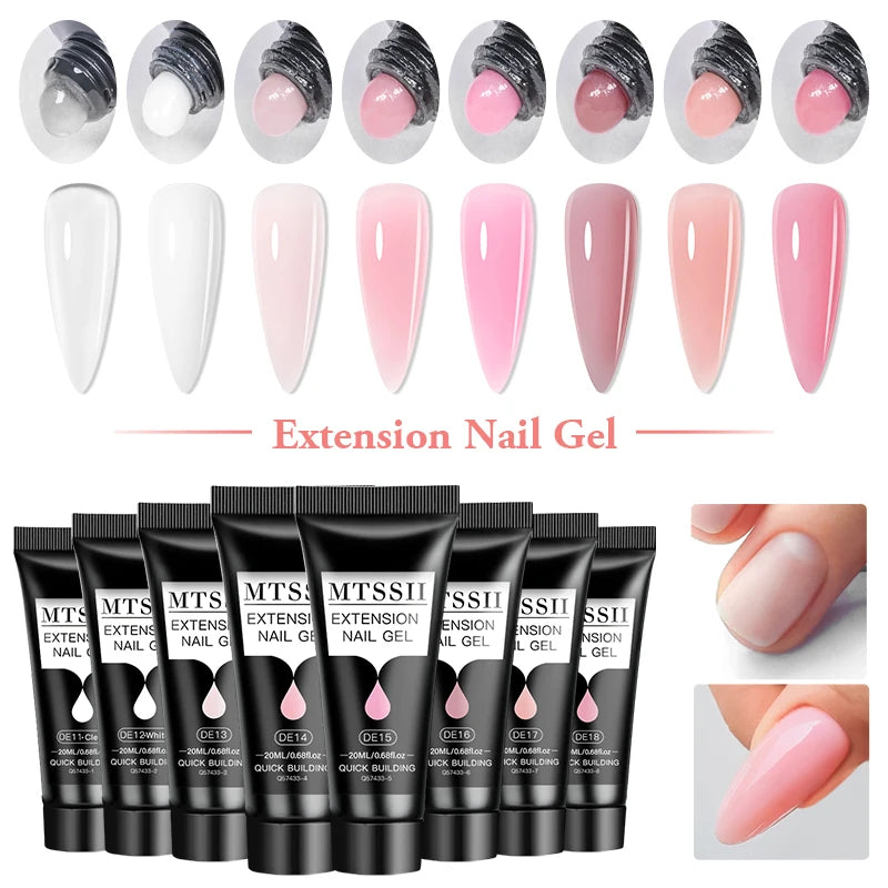 Poly Nail Extension Gel Set by Mtssii, Listed 5-Piece 20ml UV LED Curing Gel with Eight Coded Options for Adult Nail Sculpting and Manicure Designs