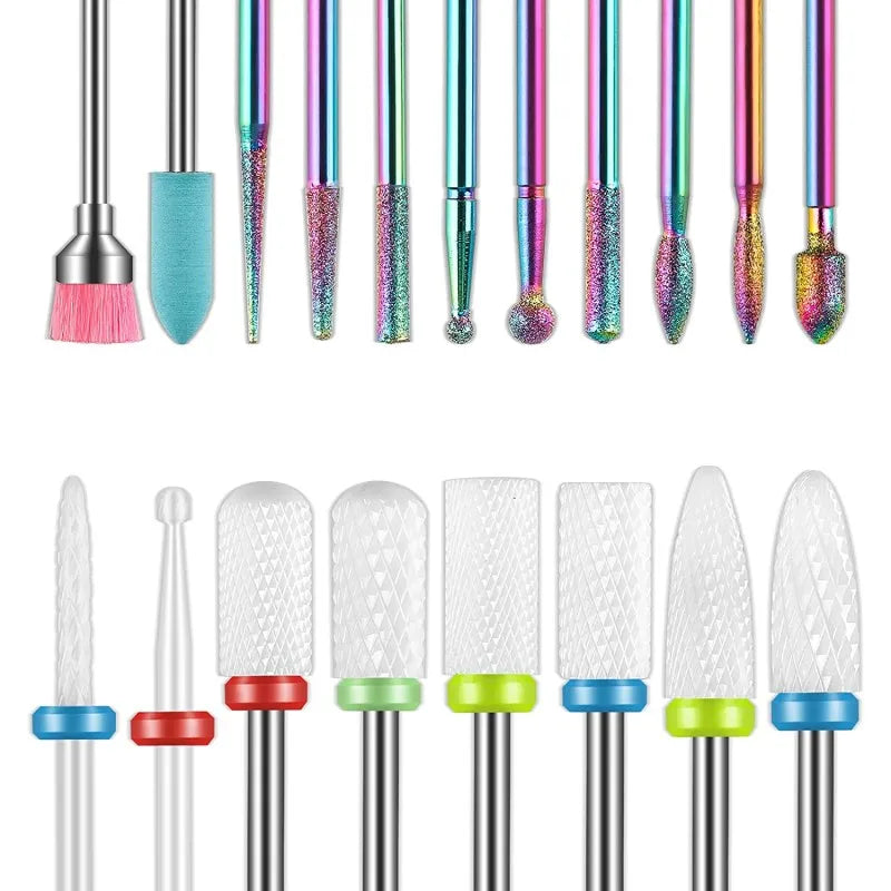 Nail Milling Cutter Set with Listed 13-Piece Assortment, Rotary Polishing Head Accessories for Compatible Manicure Machines in Twelve Numbered Options