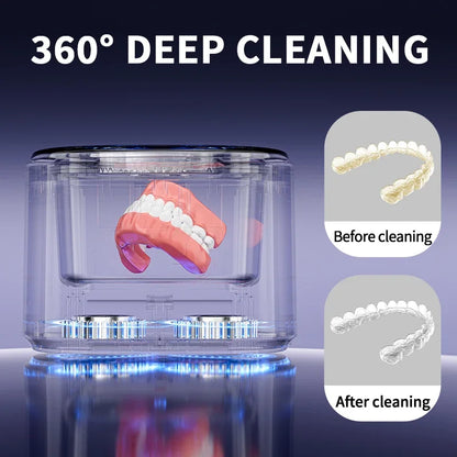 Ultrasonic Retainer Cleaner with Listed 45kHz Frequency, Black Portable Dental Cleaning Pod for Compatible Removable Dentures, Retainers and Mouth Guards