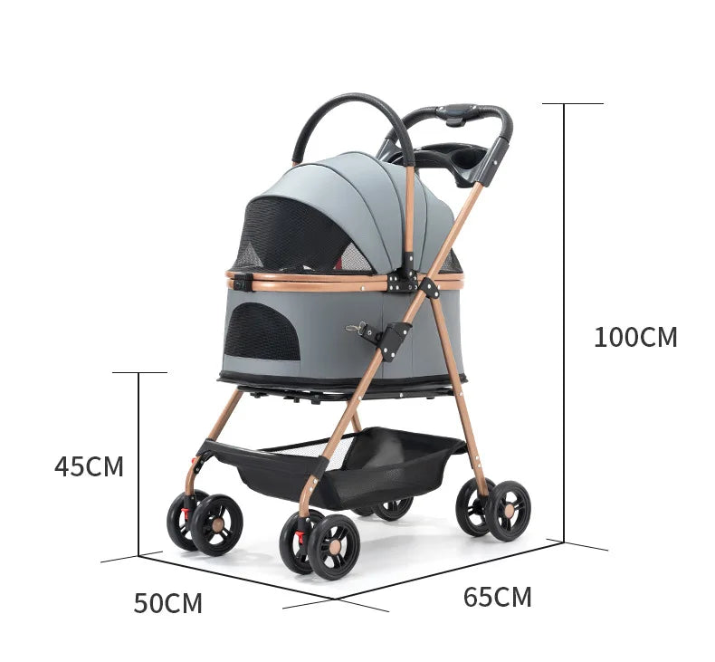 Folding Pet Stroller with Detachable Carrier, Listed 30lb Capacity and Easy Lock Canopy, Size M in Five Colors for Suitable Dogs and Cats on Neighborhood Outings