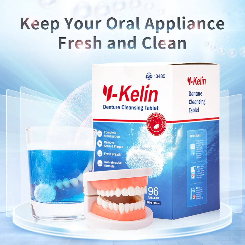 Denture Cleaning Tablets by Y-Kelin, 30, 60 or 90 Tablet Options for Full and Partial Denture Soaking and Compatible Removable Retainer Care