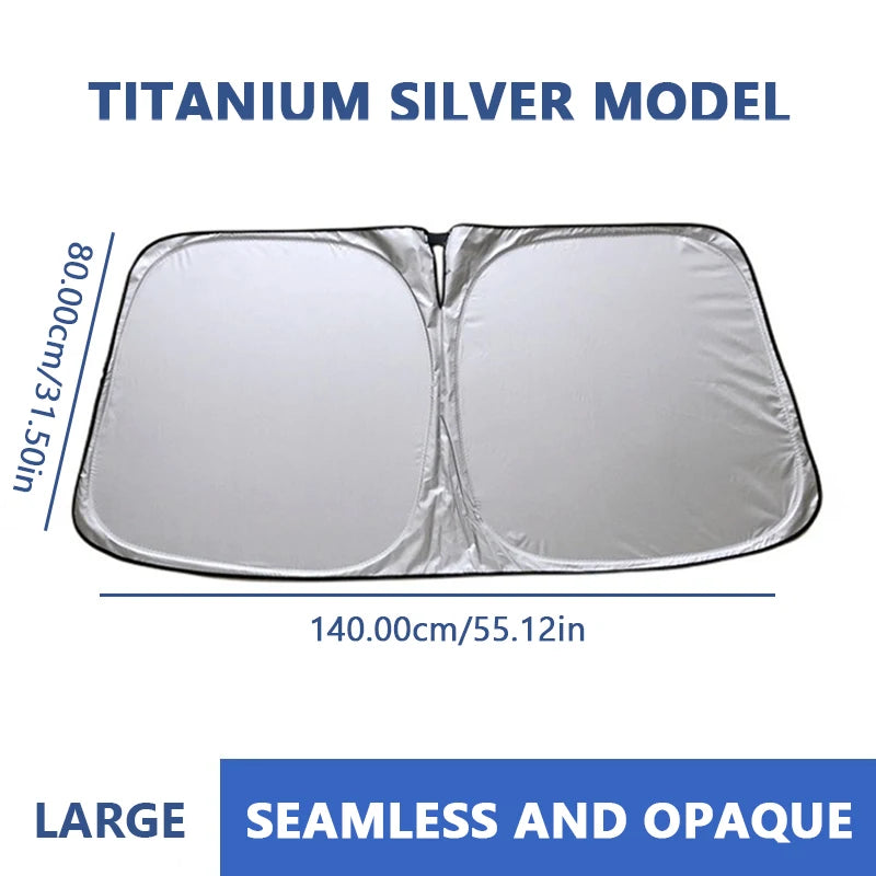 SEAMETAL Foldable Windshield Sun Shade in Silver with Reflective Material, Mirror Cutout and Wire Support, Small or Large Options for Parked Cars