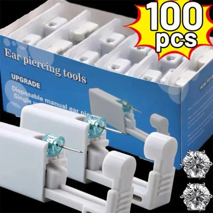 Disposable Ear Piercing Device with Built-In Earring, White Plastic and Stainless Steel Tool in Single or Multipack Options for Professional Assessment