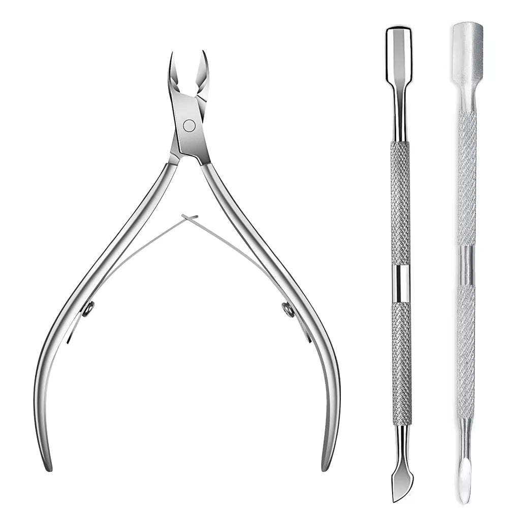 Stainless Steel Cuticle Pliers by LINMANDA, Silver Manual Manicure Tools with 2, 3 or 4-Piece Set Labels and A-D Options for Adult Nail Care
