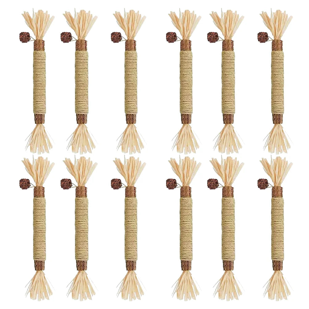 Silvervine Cat Sticks with Hemp Rope, Natural Wood Pet Play Toys for Supervised Indoor Exploration and Interactive Sessions, Pack Options from 3 to 20 Pieces