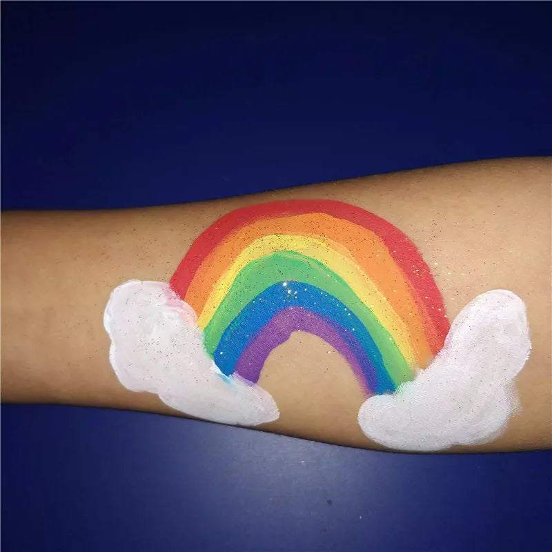 Water Based Face and Body Paint with Listed 30g Color Options, Matte Shades, Pearl White and UV Pink Labels for Stage Makeup, Cosplay and Costume Looks