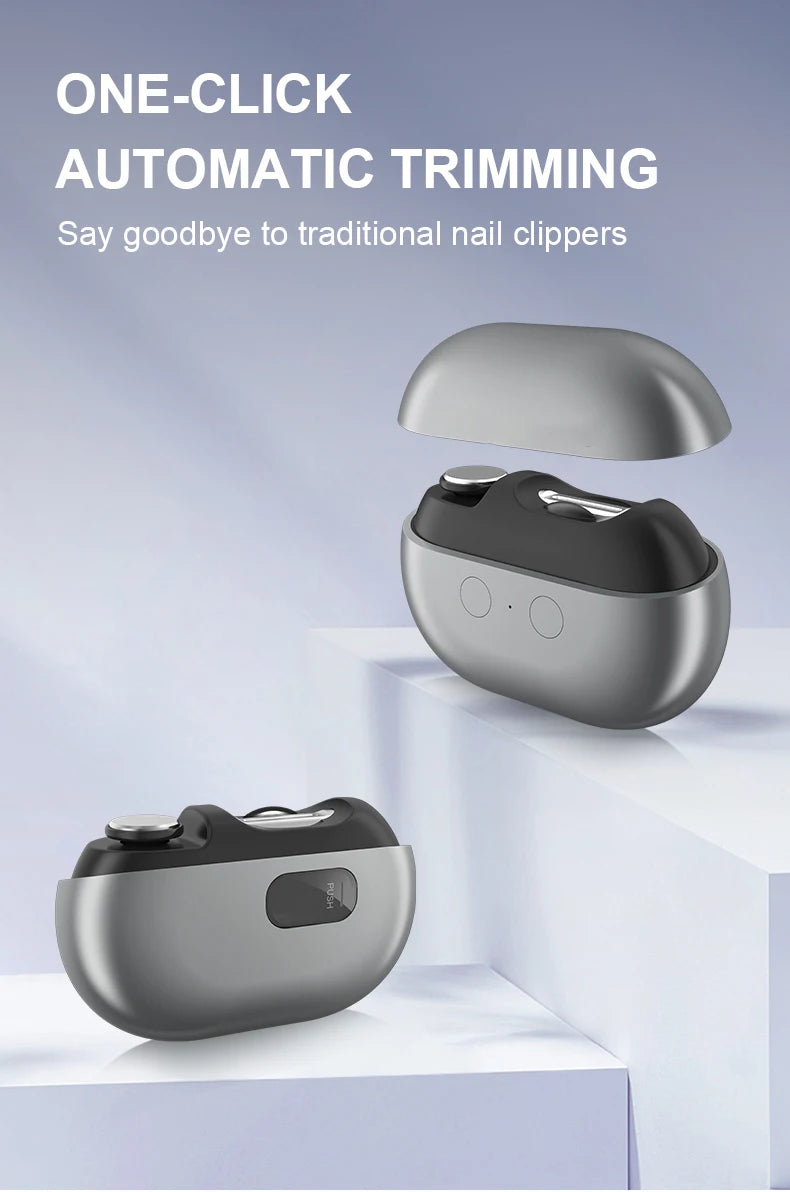 Mini Electric Nail Clipper with Rechargeable Type-C Charging, Automatic Sensing Light, Debris Compartment and Flat or Pointed Polishers for Home Nail Care