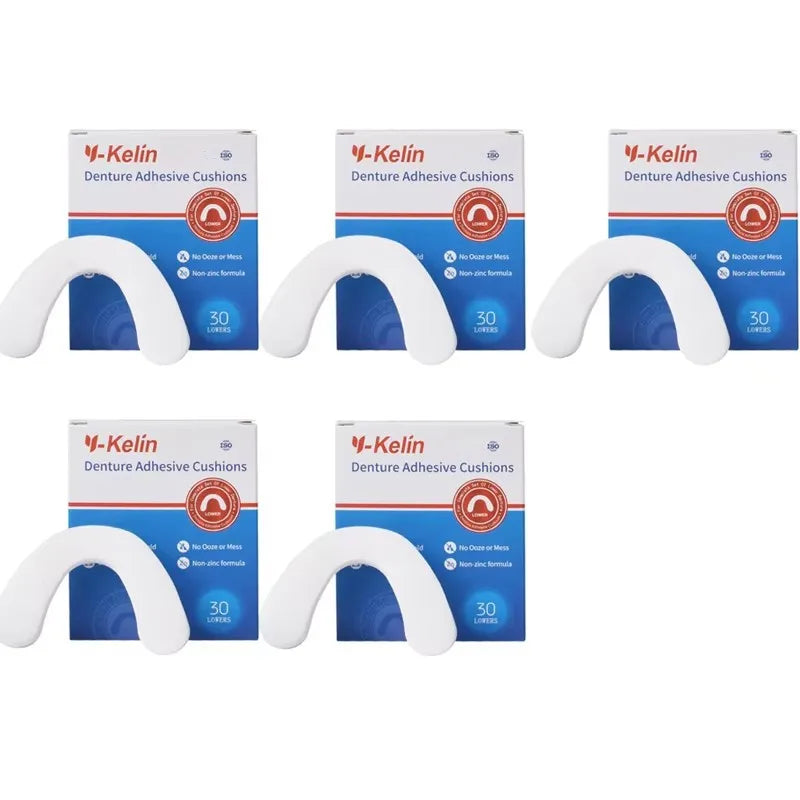 Denture Adhesive Cushion Pads by Y-Kelin, Listed Zinc-Free Strip Format with Upper or Lower Options in 1, 3 and 5-Pack Selections for Adult Denture Care