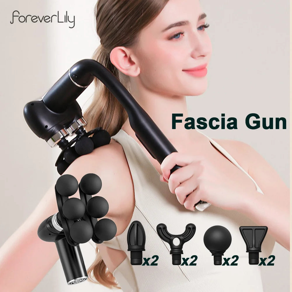 Detachable Long-Handle Massage Gun with Six Intensity Levels, Listed 1800mAh Battery and 15-Minute Timer in Black, Grey or White for Adult Home Relaxation