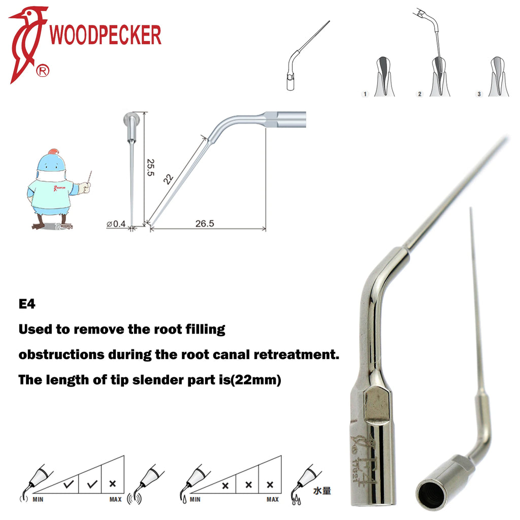 Ultrasonic Scaler Handpiece and Tip Options by Woodpecker, HW-5L LED Handpiece or P, E and G Series Tips for Compatible Dental Equipment
