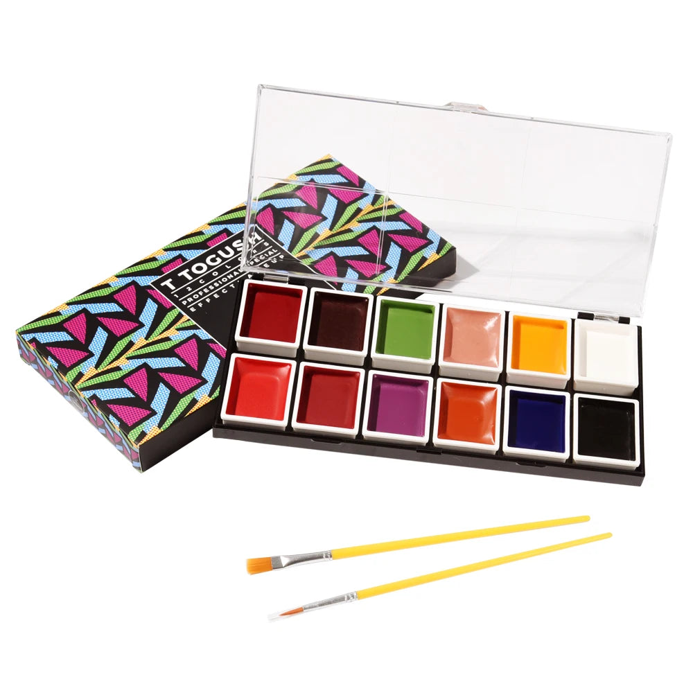 Alcohol Activated SFX Makeup Palette by OPHIR with Listed 12-Color Flesh-Tone Assortment, RT015A or RT015B Options for Halloween, Cosplay and Stage Looks