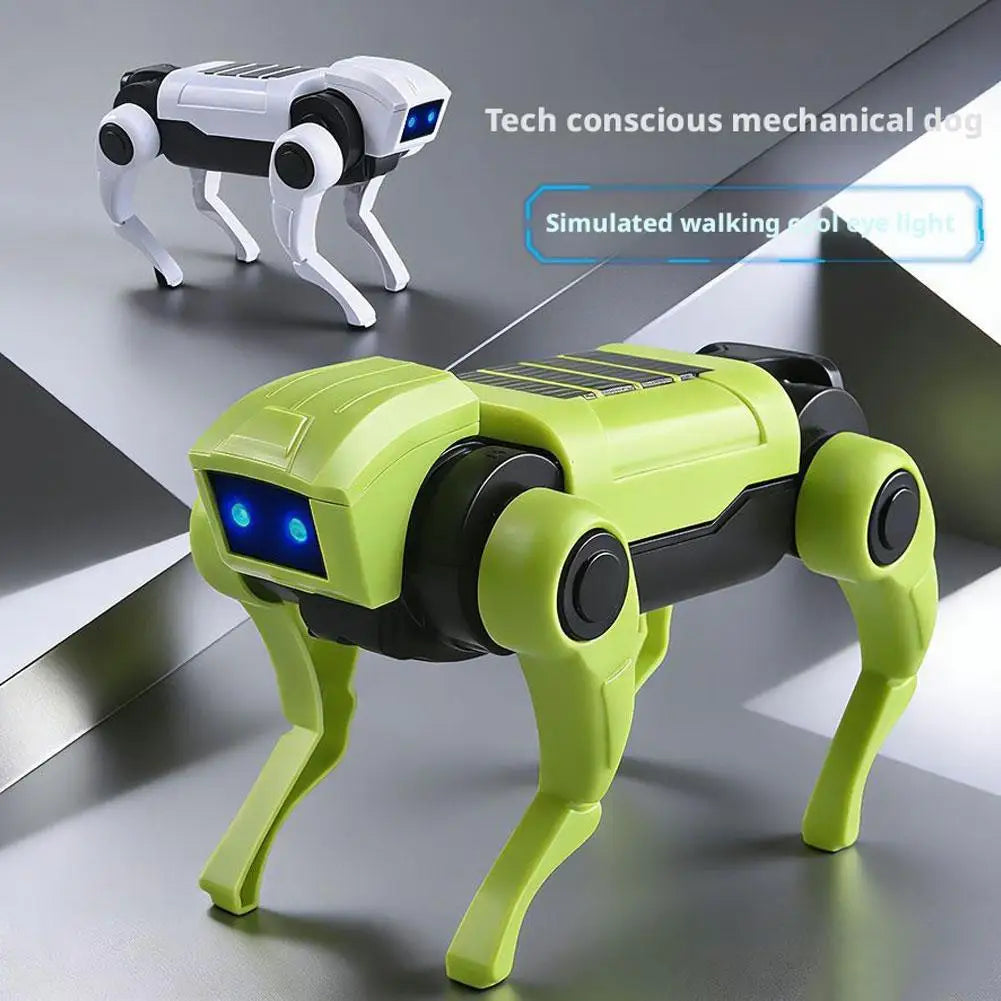 DIY Robot Dog Toy with Walking Movement and Blue LED Eyes, Battery-Powered Mechanical Puppy with Assemble-Yourself Legs in White or Green for Hands-On Play