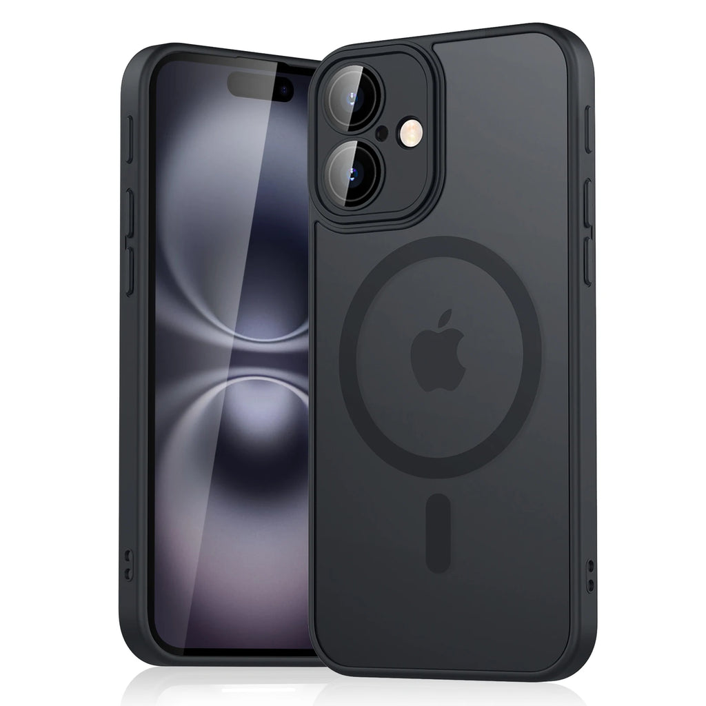 Magnetic Matte Translucent iPhone Case, Armor-Style Phone Cover with Separate iPhone 11, 12, 13, 14, 15 or 16 Options in Black, Dark Purple, Navy Blue and Wine Red