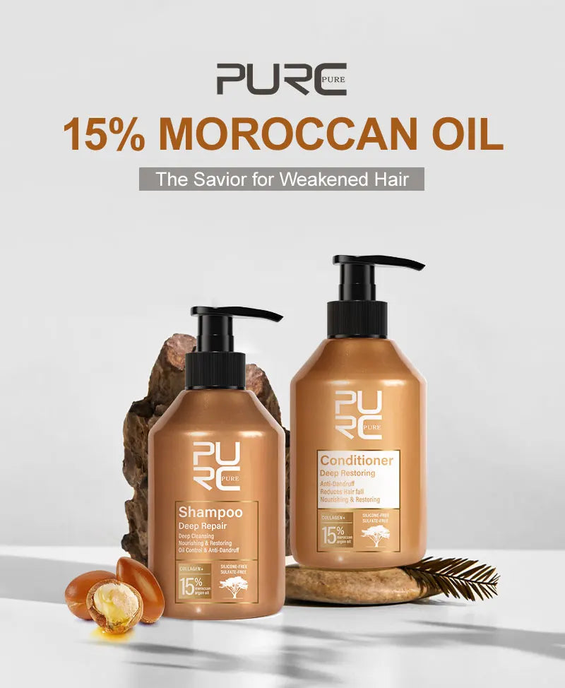 Argan Oil Shampoo and Conditioner by PURC with 300ml Shampoo, 280ml Conditioner and Set Options for Cleansing and Cosmetic Smoothing Hair Care