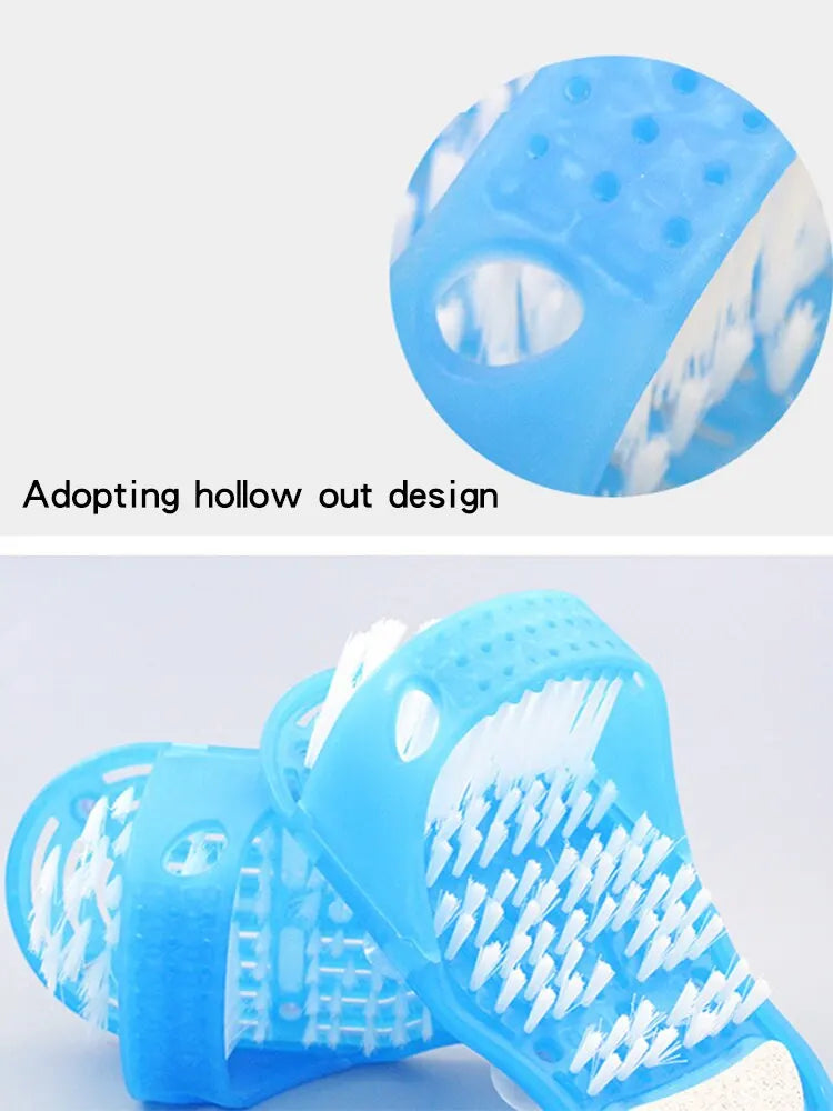 Shower Foot Scrubber Slipper with Suction Cup Base and Detachable Pumice Stone, Blue Foot Washing Brush in 1 or 2 Piece Options for Home Care