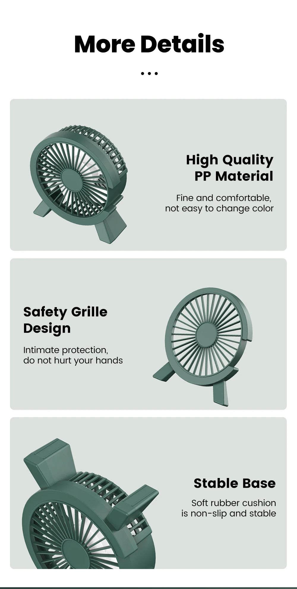 USB Powered Mini Desk Fan for Home Office and Student Study Spaces, Direct-Connection Tabletop Personal Fan in Green, White or Pink