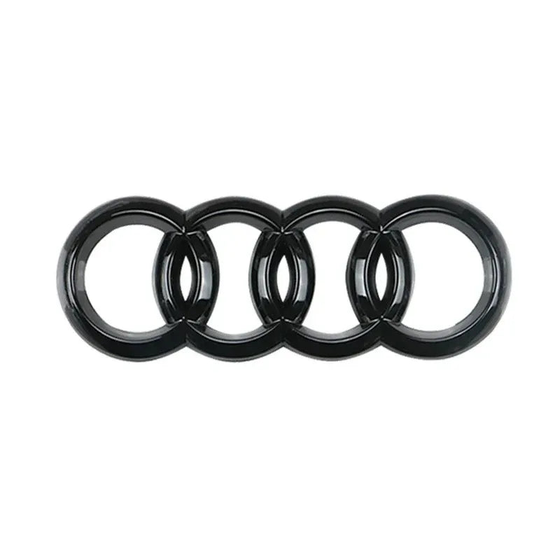 Four Ring Car Emblem for Select Audi Front and Rear Styling, Single ABS Badge in Matte Black, Glossy Black or Silver with Multiple Size Options