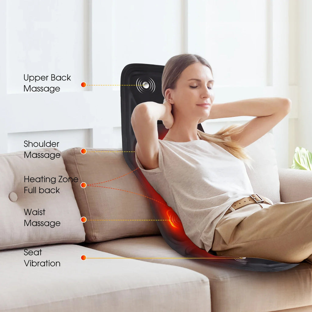 Heated Vibration Seat Massager Type B with Seven Listed Motors, Eight Modes, Three Intensity Levels and 15 or 30 Minute Timers for Home Office Relaxation