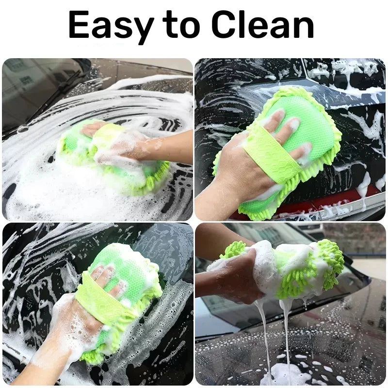 Green Microfiber Car Wash Sponge for Manual Vehicle Cleaning, Everyday Auto Care and Exterior Detailing Preparation, At-Home Car Washing Accessory