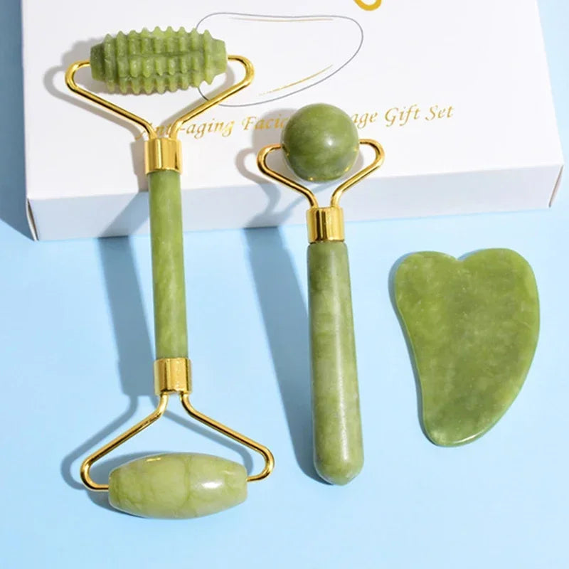 Jade Roller and Gua Sha Tool Options for Facial and Neck Massage, Manual Skincare Accessories in Individual Styles and Color-Labeled Sets for Adult Self-Care