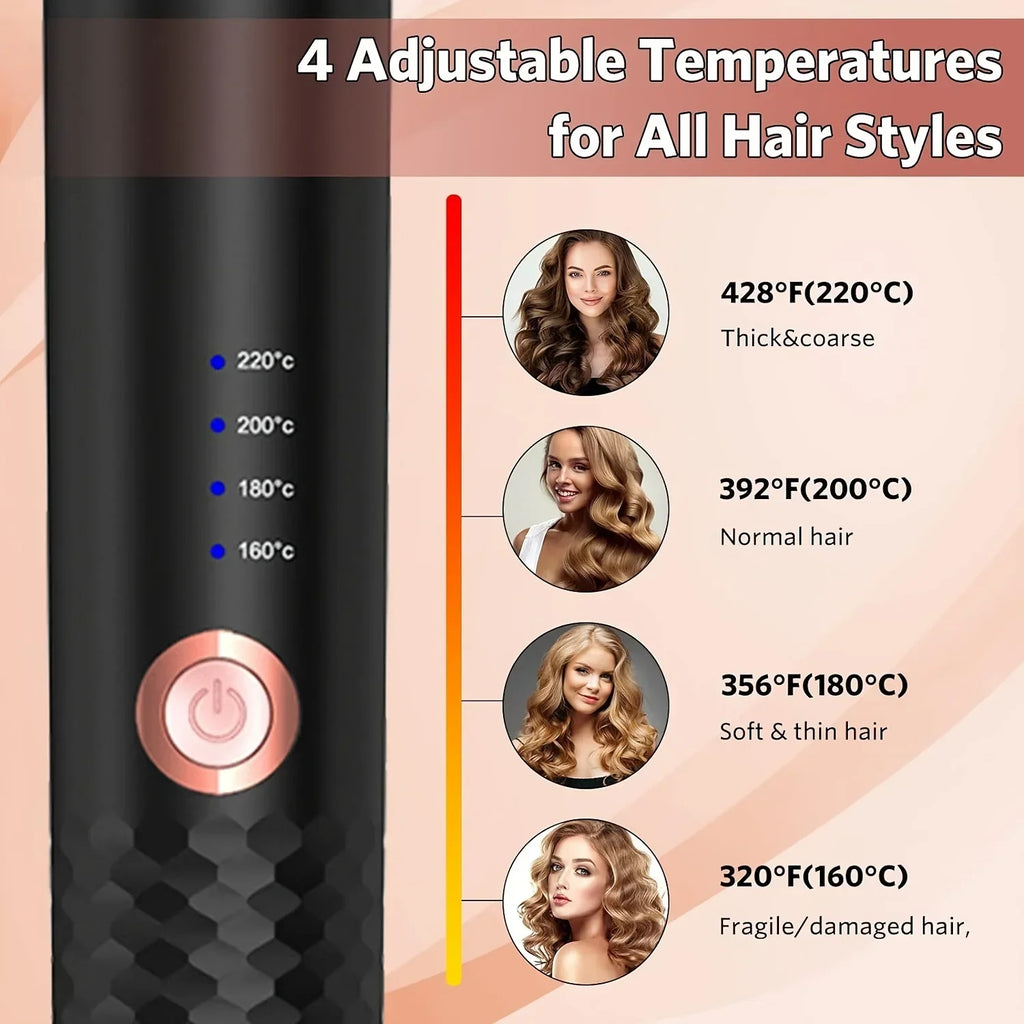 Auto-Rotating Ceramic Curling Iron by TINSOL, 34W Plug-In Hair Styler with Three Heat Settings, Tourmaline Ceramic Heating Surface and 2-Meter Cord