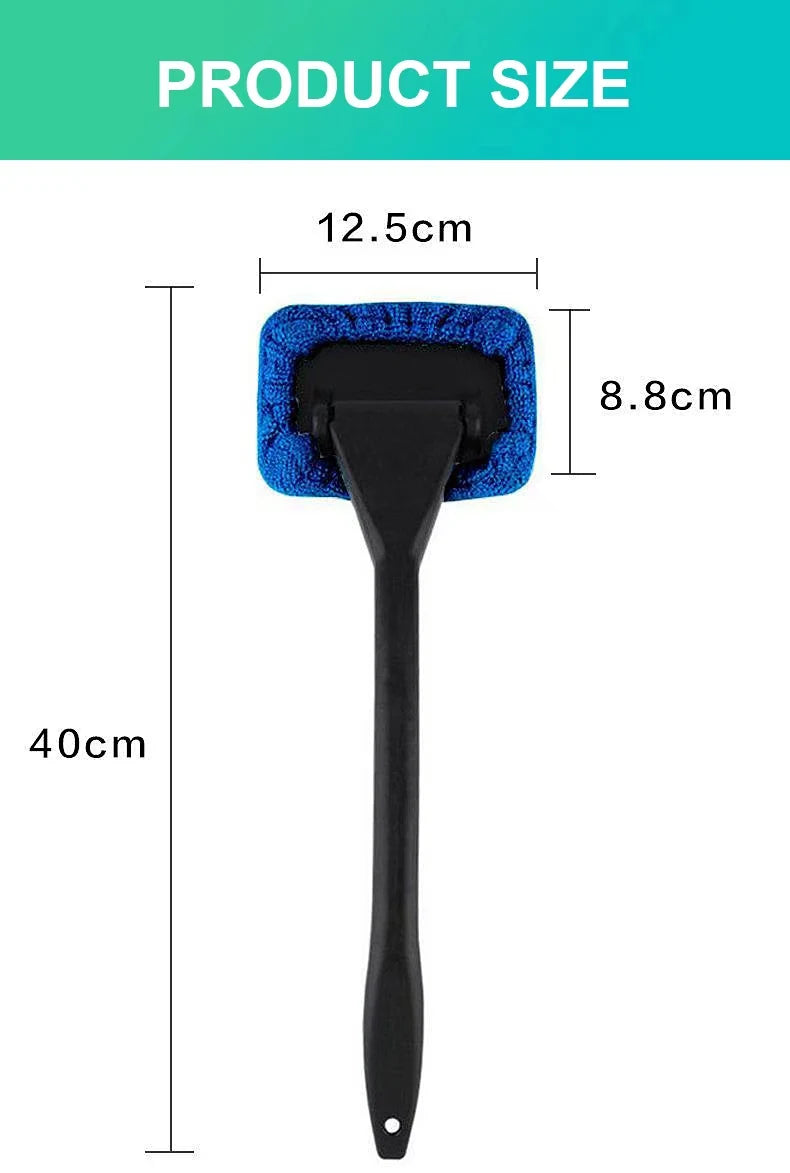 Car Windshield Cleaning Wand with Washable Microfiber Bonnet and Long Handle for Interior Auto Glass Care, Color Choices and Blue Three-Cloth Option