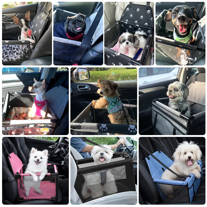 Dog Car Booster Seat Basket with Mesh Design, Foldable Pet Travel Carrier for Compatible Vehicle Seating, Black, Red, Pink, Blue and Gray Option Labels
