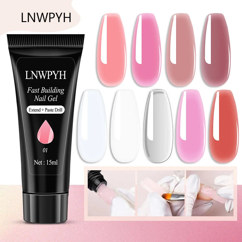 Gel Polish and Poly Extension Nail Kit by LNWPYH with 18 Polish Colors, Nine Extension Colors, Base and Top Coats, UV LED Lamp and Drill for Adult Manicures
