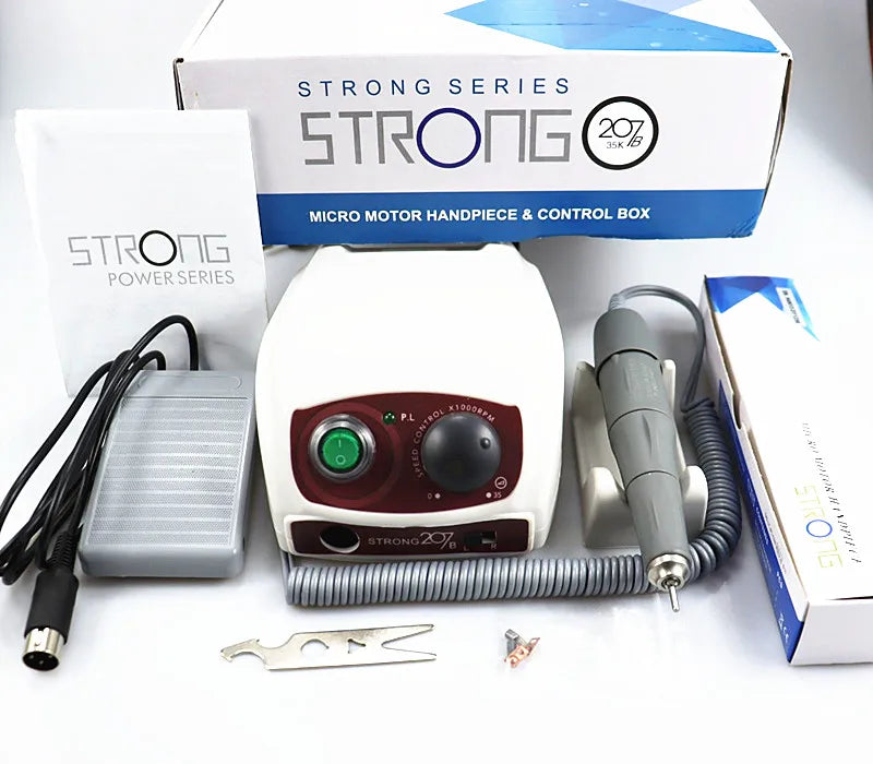 Electric Manicure Drill Kit with Listed 65W Power and 50,000 RPM Maximum, Handpiece, Foot Switch and Six Bits, 207 PRO 105LN or 207 SILVER Options