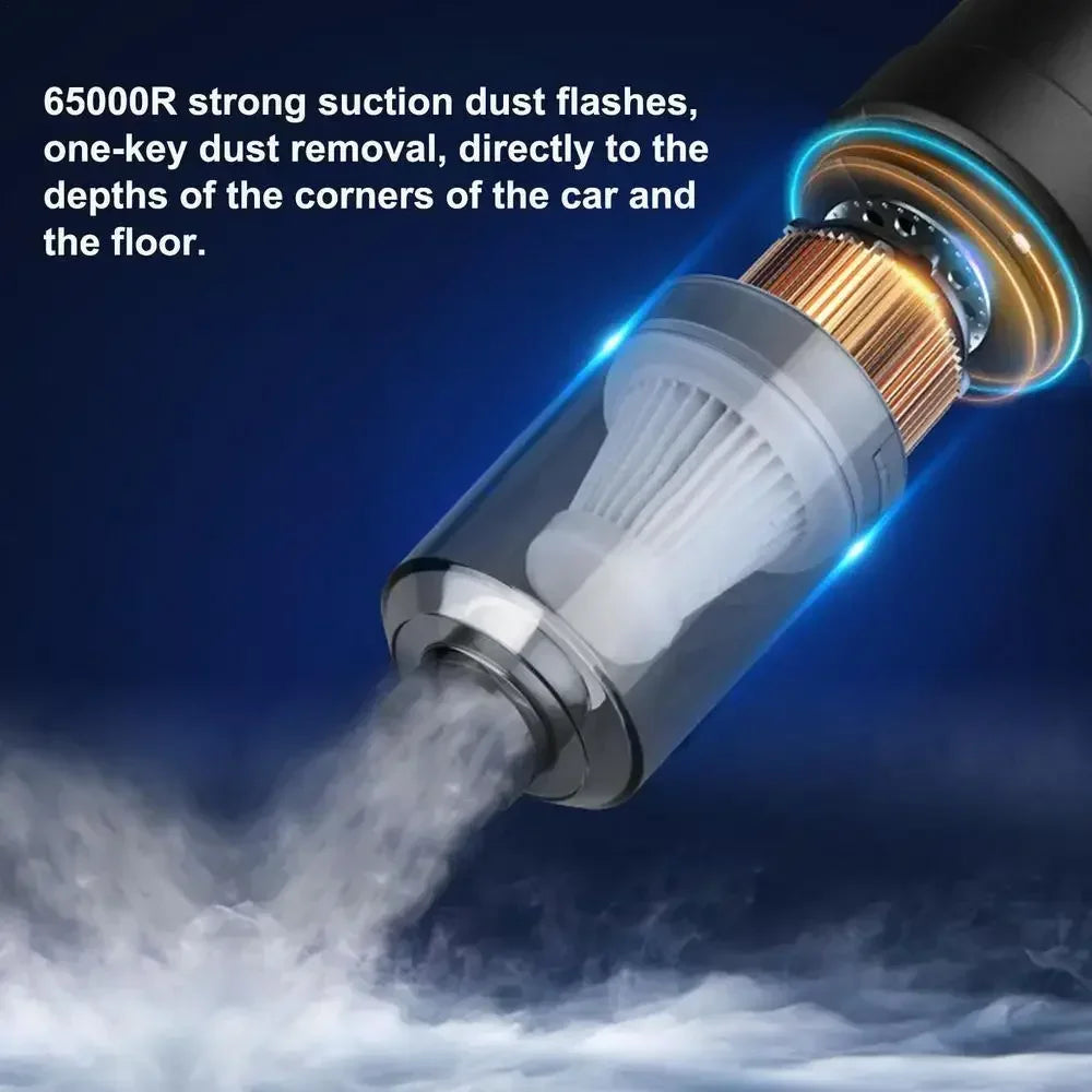 Black Mini Cordless Car Vacuum Cleaner with USB Charging, Listed 1200mAh Battery and 9000Pa Suction Reference for Vehicle Interior and Household Spot Cleaning