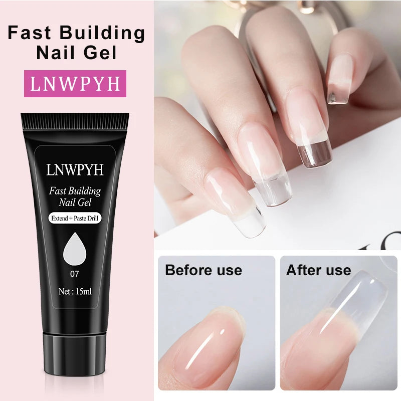 Gel Polish and Poly Extension Nail Kit by LNWPYH with 18 Polish Colors, Nine Extension Colors, Base and Top Coats, UV LED Lamp and Drill for Adult Manicures