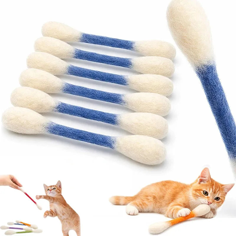 Catnip Kicker Sticks in Cotton Swab Shape, 6-Piece Felt Cat Toy Set for Supervised Indoor Batting and Kicking Play with Seven Color Option Labels