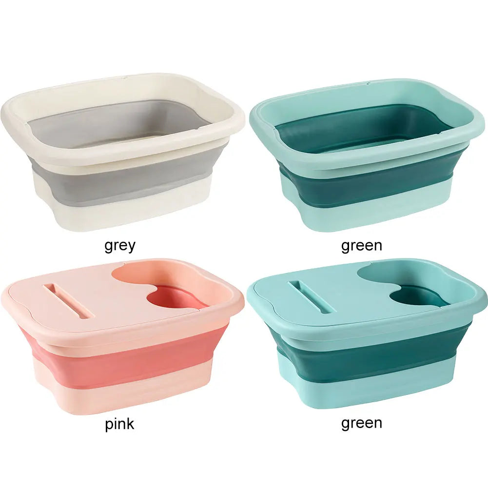 Collapsible Foot Soak Bucket in Green with Raised Massage Dots, Listed 40 x 32 x 17cm PP TPR Basin and With or Without Lid Options for Home Foot Care