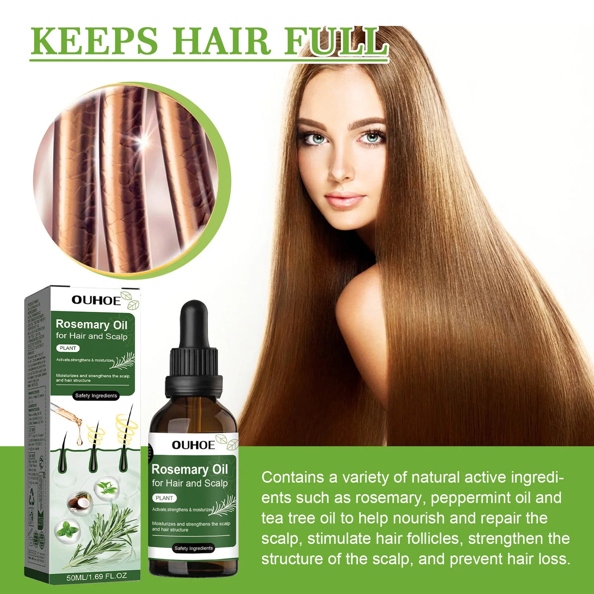 Rosemary Mint Hair Oil for Men and Women, Cosmetic Hair Care for At-Home Self-Care Routines with Single, Three and Five Piece Options