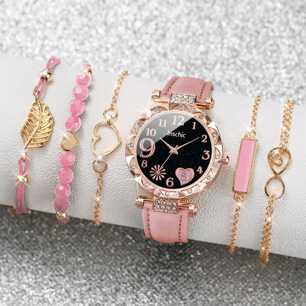 Women's Heart Dial Quartz Watch with Leaf Bracelet Set Reference, Eight No-Box Style Options and Listed 33mm Case for Casual Outfits and Fashion Gifts