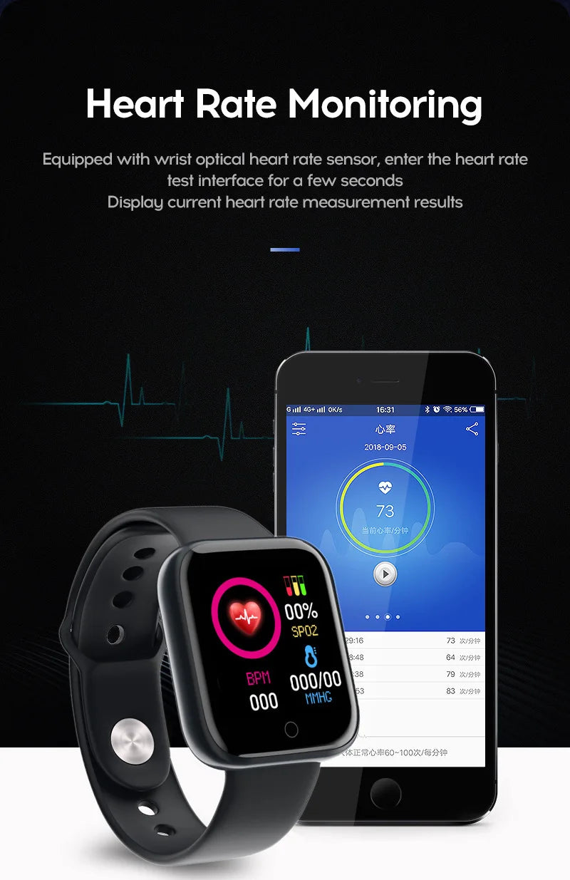 Y68 Smart Watch with Original Box for Men and Women, Gray, Black, White or Pink Wearable with Listed Sleep Monitoring and Heart Rate Functions for Compatible iOS and Android Phones